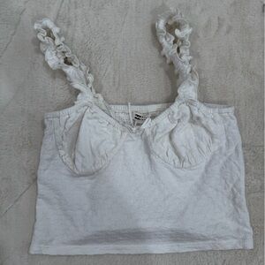 Billabong White Eyelet Ruffle-Strap Crop Top